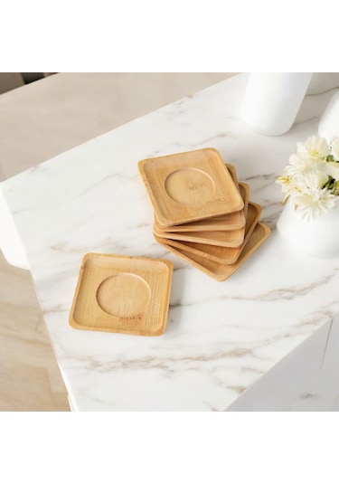 6'lı Bambu Kare Çay Tabağı / Bardak Altlığı Bambu