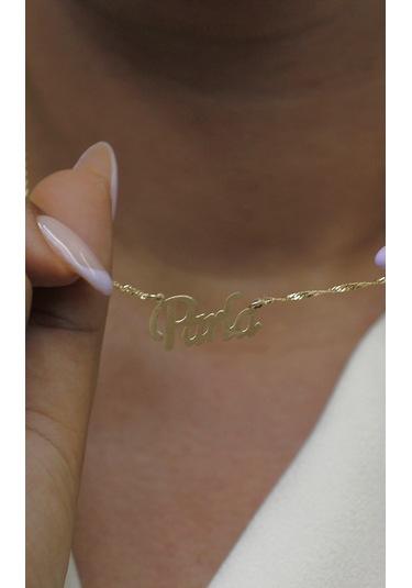 Diamine  Altın Singapur Zincir İsim Kolye