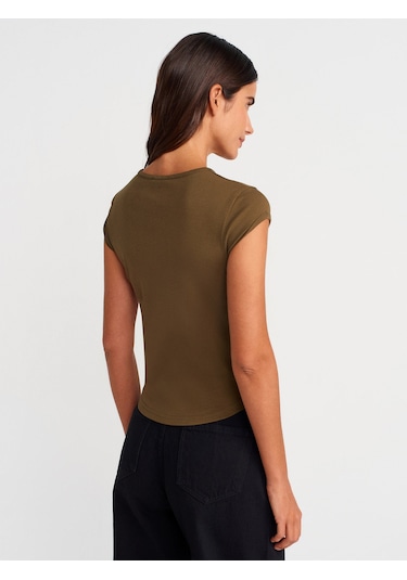 Dilvin 31779 Bisiklet Yaka Basic T-shirt-haki Haki