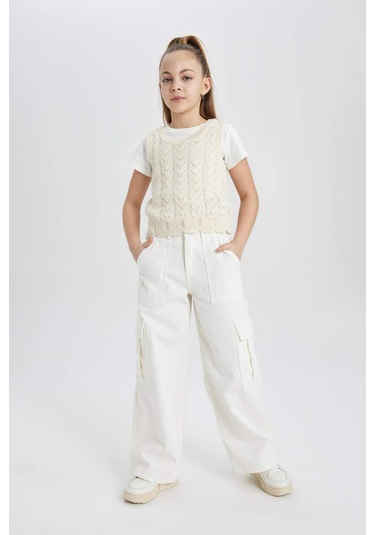 Defacto Kız Çocuk Bisiklet Yaka Atlet B8291A824HSER99 Ekru