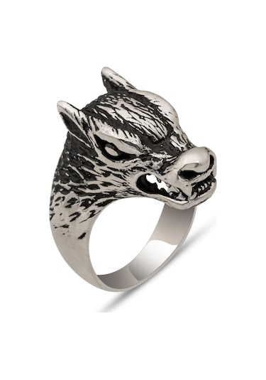 Yüzük Sanatı Kurt Motif Yazılı 925 Gümüş Erkek Yüzük