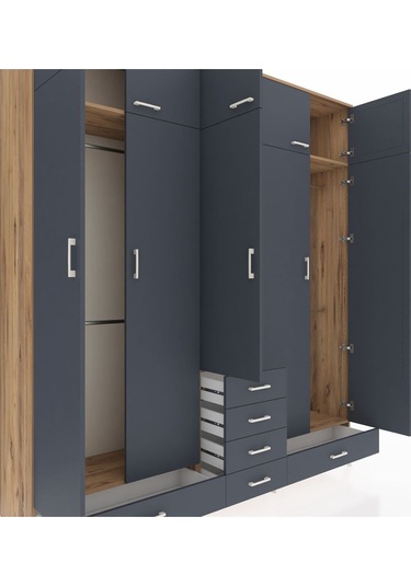 Hyperion Dolap 6 Raflı 6 Çekmeceli 4 Askılı 220x44x243 Çam-antrasit/antrasit Antrasıt/antrasıt