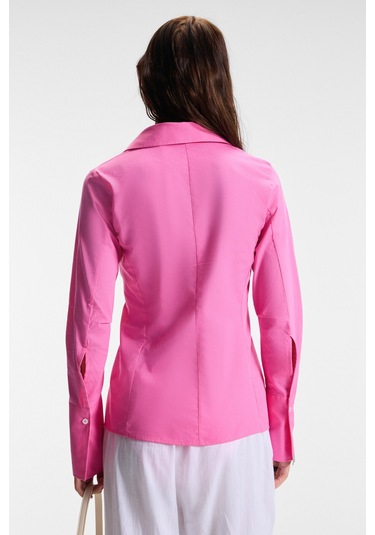 PAPILUS Kadın Regular %100 Organik Pamuk İnce Uzun Gömlek Yaka Uzun Kollu Pembe Gömlek