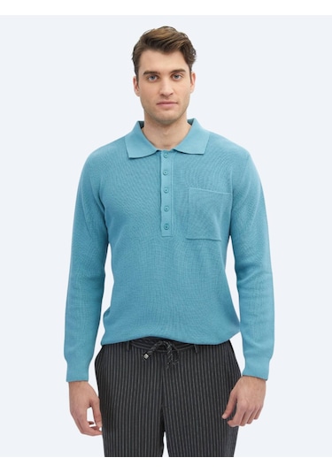 Koyu Mint Polo Yaka Selanik Pamuk Karışımlı Triko Koyu Mint Yeşili