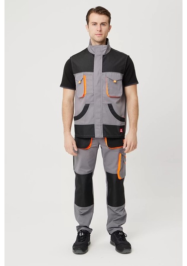 Dayanıklı İş Yeleği Çok Cepli Alaska Outdoor Yelek Nefes Alabilir Fonksiyonel Tasarım Gri-siyah-turuncu