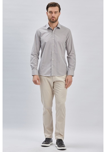 Gri Uzun Kollu Bez Ayağı Sert Yaka Cepsiz Klasik Slim Fit Dar Kesim Gömlek 1004240230-gri Gri