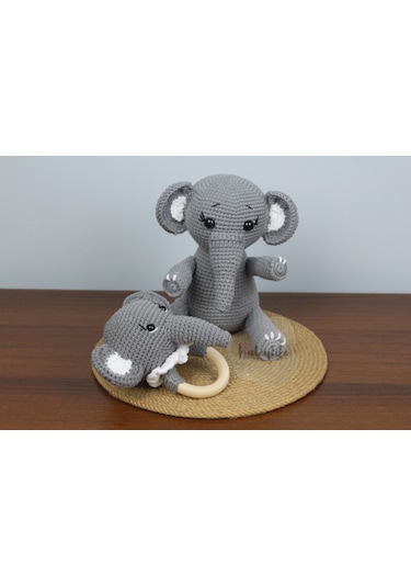 Aley Life Amigurumi Organik Sevimli Fil Bebek Ve Çıngırak Diş Kaş