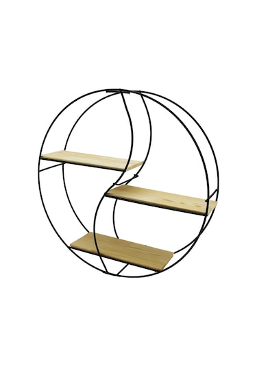 Sembol - Yuvarlak 3 Katlı Metal Dekoratif Duvar Raf 60 X 14 X 60 Cm Ahşap - Ahşap