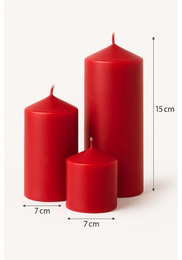 Silindir Mum 3lü Set Kırmızı Kırmızı