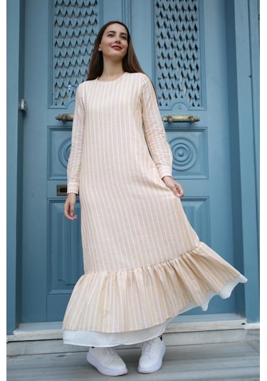 Pastelastore Neva Kadın Elbise Maxi Boy 1020-1 Bej