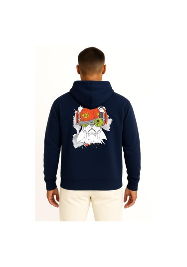 Kapüşonlu Funny Dog With Hat And Headphones Cep Ve Sırt Tasarımlı Unisex Sweatshirt Lacivert
