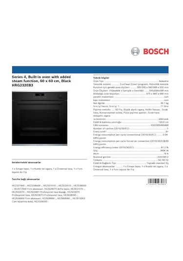 Bosch HRG232EB3 71 L Ankastre Fırın