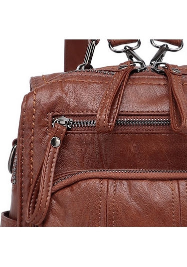 Yıkama Deri Sırt Askılı Kadın Çantası 21k Barcelona 1915 Kahve - Kahve