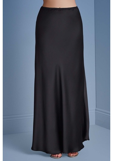 Evaze Siyah Saten Etek Siyah