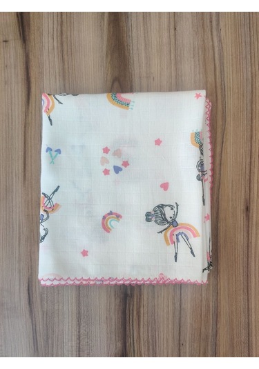 Desenli Müslin Kız Erkek Bebek Battaniyesi Oeko-texli %100 Pamuklu Puset Örtüsü Yenidoğan 90x80cm Pembe