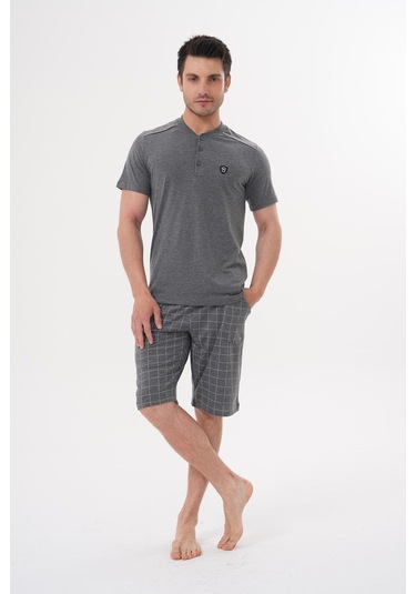 Mecit 2980 Füme Büyük Beden 3 Parça Erkek Şortlu Pijama Takımı Füme