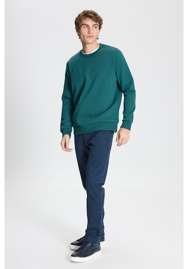 AC&Co / Altınyıldız Classics Erkek Koyu Yesıl Standart Fit Normal Kesim İçi Polarlı Bisiklet Yaka Sweatshirt Koyu Yeşil