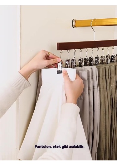 10 Klips Ve Tek Sıra İç Çamaşırı Ve Çorap Klipslerinin Sorunsuz Bir Şekilde Saklanabildiği Çok İşlevli, Masif Ahşap Çoklu Klipsli Askı Kahverengi