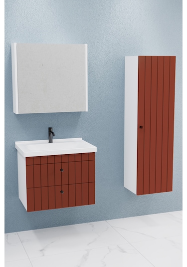 Petit 65 Cm Banyo Dolabı Bgn Aynalı Kiremit - Boy Dolap Dahil Kiremit