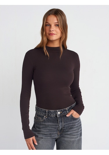Dilvin 31433 Yarım Balıkçı Yaka Top-koyu Kahve Koyu Kahve