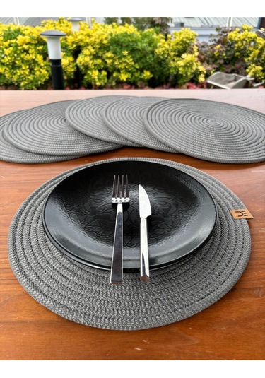 6 Lı Yuvarlak Supla Takımı Kolay Temizlenebilir, Modern Sofralar İçin Gri