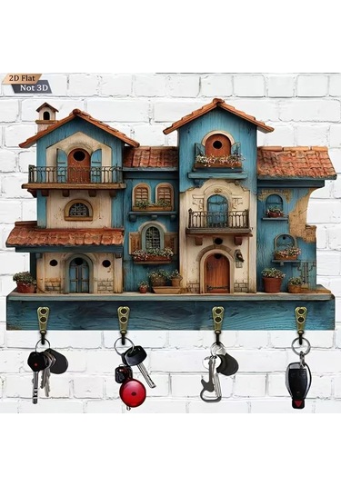 Ahşap Anahtarlık Ve Dekoratif Duvar Panosu, 4 Askılı 0009