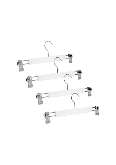 Nyn Ahşap Askı Mandallı Pantolon Etek Askısı Beyaz Renk 4 Adet