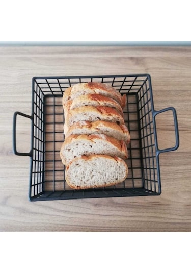 Metal Ekmek Sepeti Dekoratif Saklama Kabı Kare Model Siyah