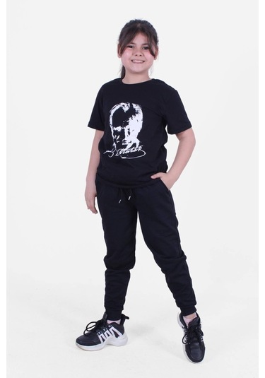 Fyk Kids Atatürk-ımza-bayrak Baskılı Unisex Takım Siyah
