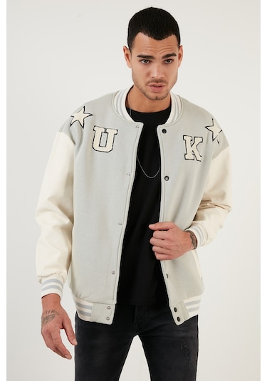 Buratti Oversize Kolej Yaka Cepli Bomber Erkek Ceket 628Mnh178 Gri