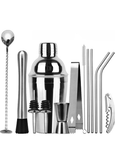 Yunboo 304 Çelik Kokteyl Hazırlama Seti 13 Parça - 350ml Şakiyeli Profesyonel Bar Aletleri, İçki Karıştırma Gereçleri