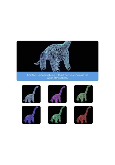Goldenqian Led Gece Lambası Dinozor Temalı Renkli Kullanışlı 3d Işık Dokunmadan Işık Usb Masa Lambası Ev Dekorasyonu 68eq6b Siyah