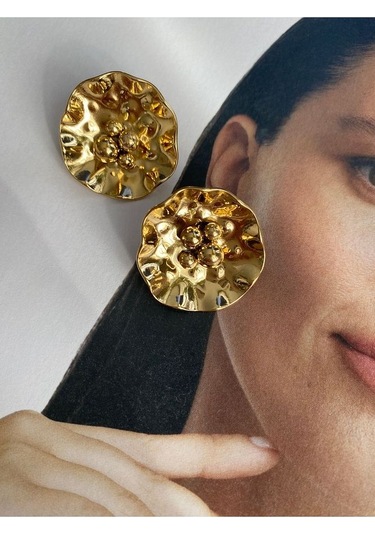 Oval Toplu Altın Kaplama Paslanmaz Çelik Kadın Küpe Çifti