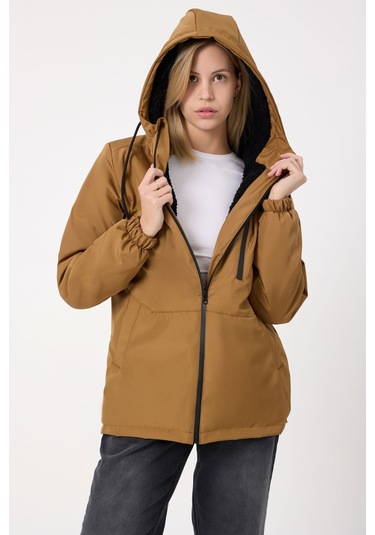 Freemen Kadın Taba Kürklü Su Ve Rüzgar Geçirmez Kapüşonlu Kışlık Mont Taba