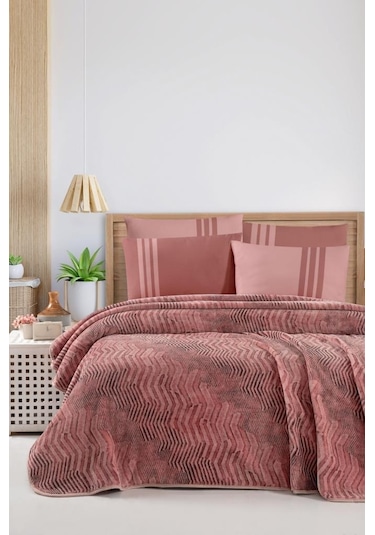 İspanyol Battaniyeli Krep Nevresim Takımı Pudra