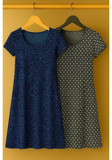 2 Adet Dökümlü Rahat Kalıp Günlük Penye Kumaş Elbise Antrasit