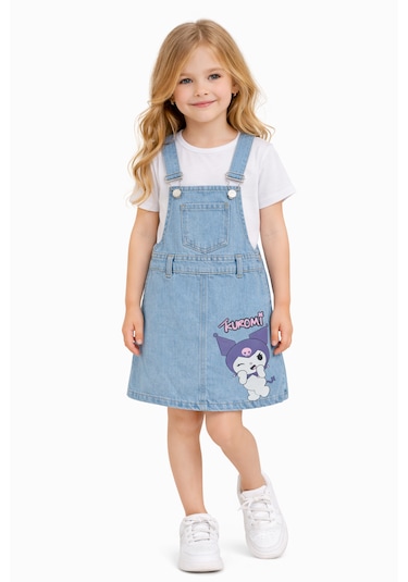Kız Çocuk 3/7 Yaş Kuromi Denim Kot Jile Elbise Mavi
