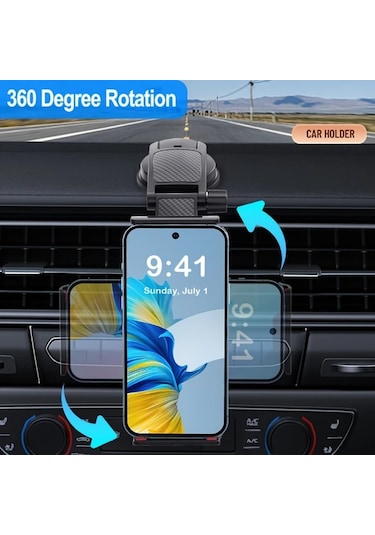 Primepickings Black Titreşim Önleyici Araç Telefon Tutucu Ayarlanabilir 4.7-12 İnç Akıllı Telefon Tablet İçin Güçlü Emici Kupa Abs