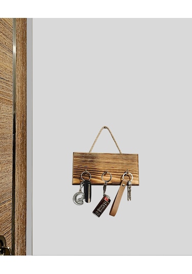 Ahşap Duvar Askılığı Halatlı Rustik Dekoratif Anahtar Askılığı 3 Kancalı / 3 Renk Brothers Craft Eskitme