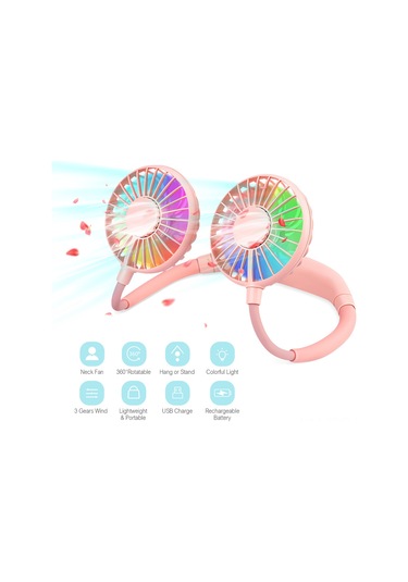 Symbee Gs-x8 Kol Serbestleştirici Koku Ve Işık Özellikli 3 Vitesli Portatif Boyun Fanı Pembe, Şarjlı Batarya