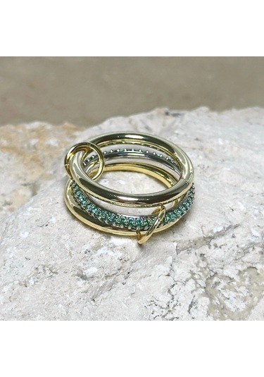 3'lü Gold-yeşil Yüzük Çok Renkli