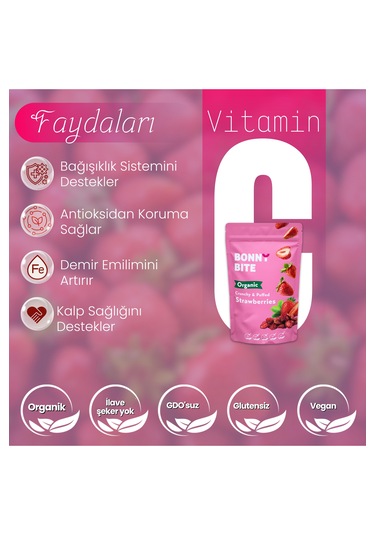 Bonny Bite Kurutulmuş Çıtır Çilek Atıştırmalığı 18 G
