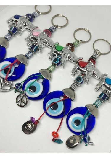 Nazar Boncuklu Anahtarlık - Renkli Fil Ve Nazar Boncuklu Anahtarlık