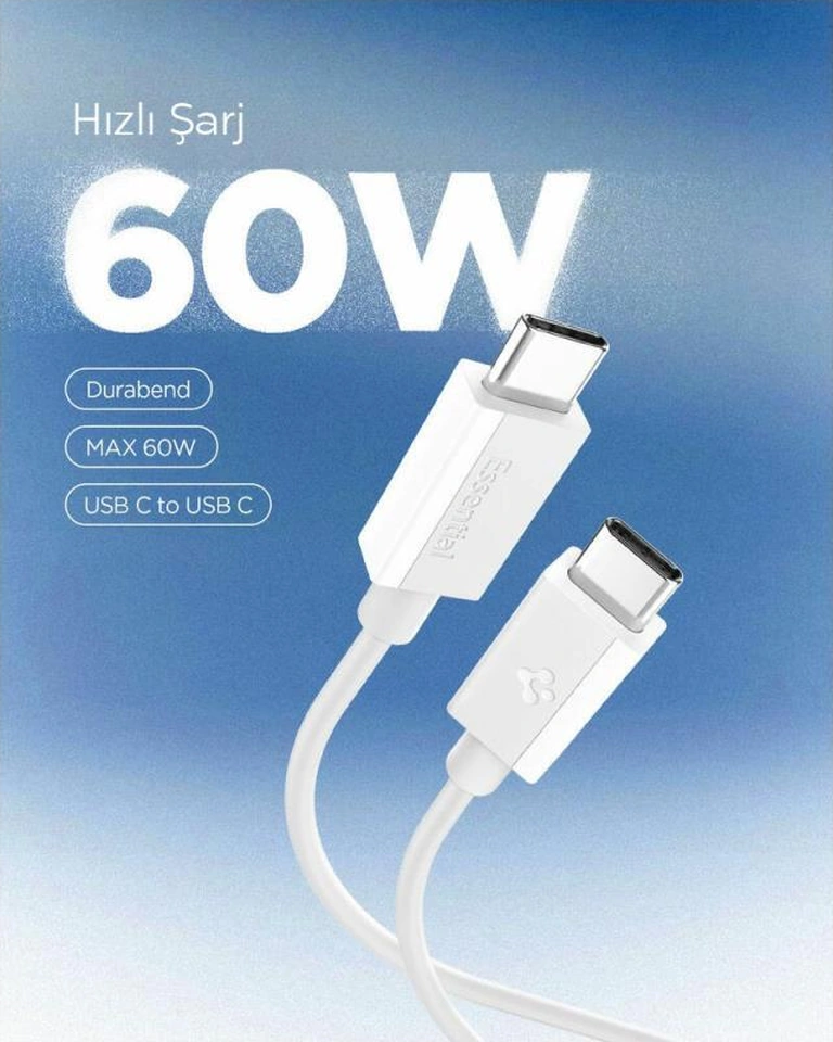 Spigen Usb-c To Usb-c 1 Metre Kablo 60w Güç / Pps 2.0 Super Hızlı Şarj / 480 Mbps Data Aktarım Hızı Type-c Ekstra Dayanıklı White