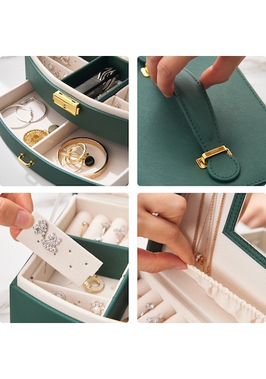 Yystore Takı Saklama Kutusu Çift Çekmeceli Tip Koyu Yeşil