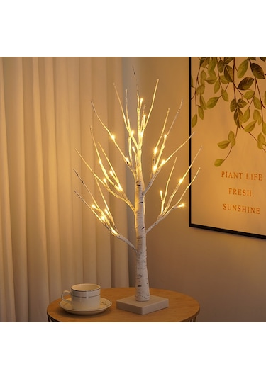 Youmex 60cm Yükseklikli 24 Led Işıkli Beyaz Meşe Ağaç Lambası, Zamanlama Fonksiyonu 6 Saat Açık/18 Saat Kapalı İle Noel, Parti Ve İç Mekan Dekorasyonu, Çıkartılabilir Taban, Sıcak Işık Diğer