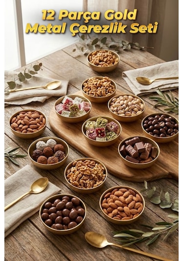 12 Parça Gold Metal Çerezlik Ø9 Cm 12 Li Set Yükseklik 3 Cm Gold