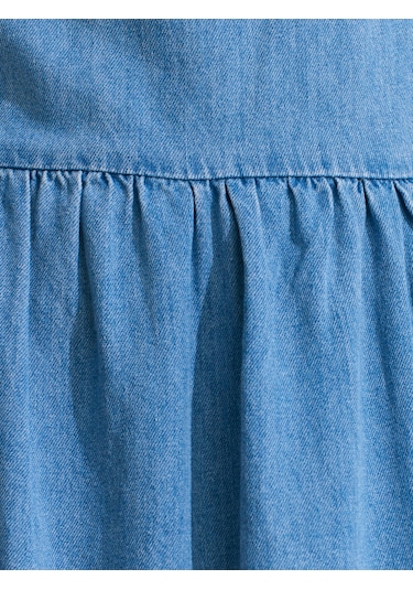 Dilvin 90570 Boyundan Bağlamalı Uzun Denim Elbise-mavi Mavi