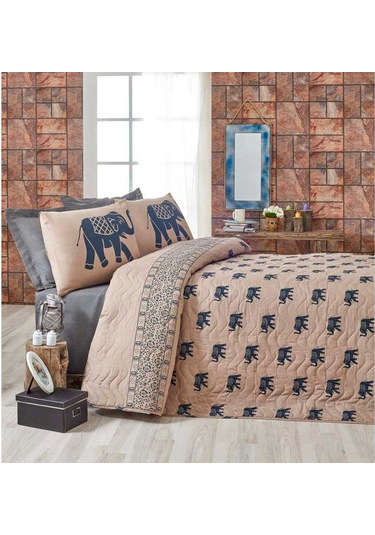 Kapitone Yatak Örtüsü Seti Tek Kişilik Fil Mavi