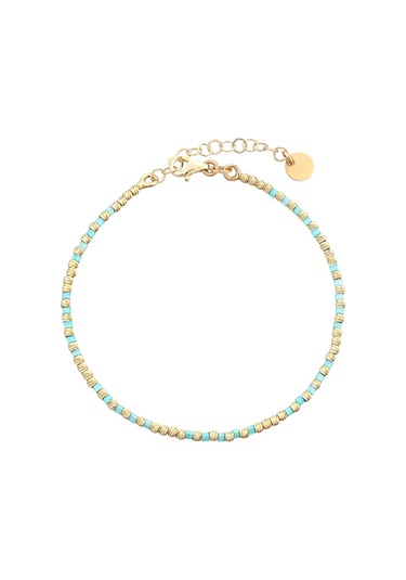 Sefa Gold 14 Ayar Altın Turkuaz Mine Boncuk Bileklik Sarı - Beyaz Altın